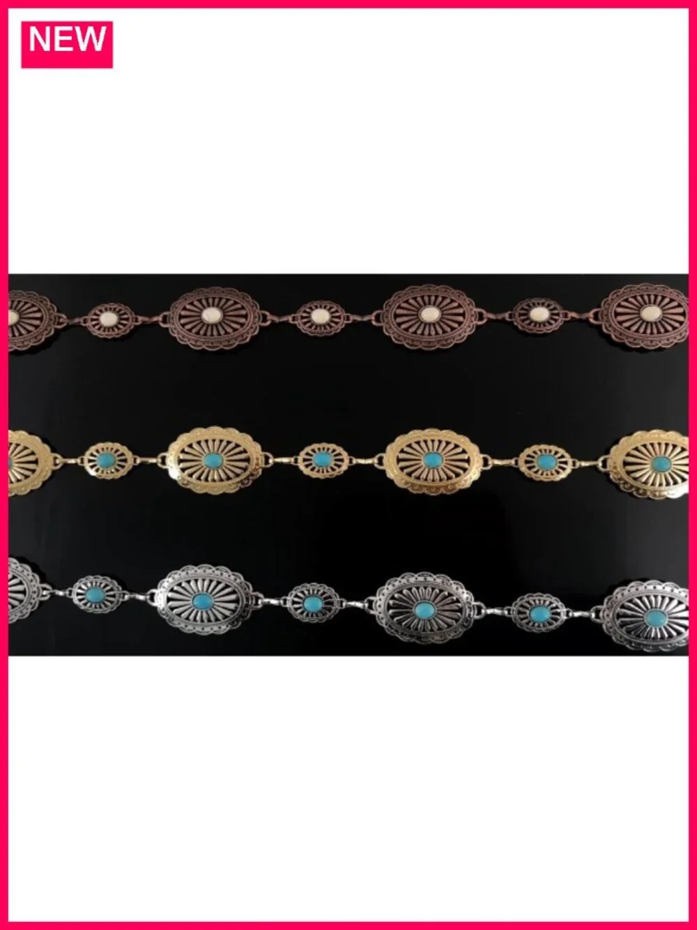 Western Metal Concho Belt with Turquoise Stones for Dresses Jeans